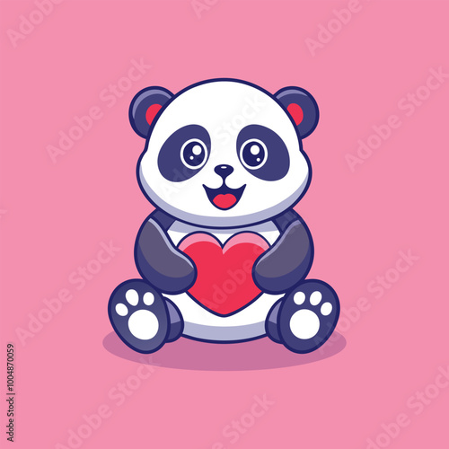 Cute Panda Holding Love Cartoon Icon Illustration