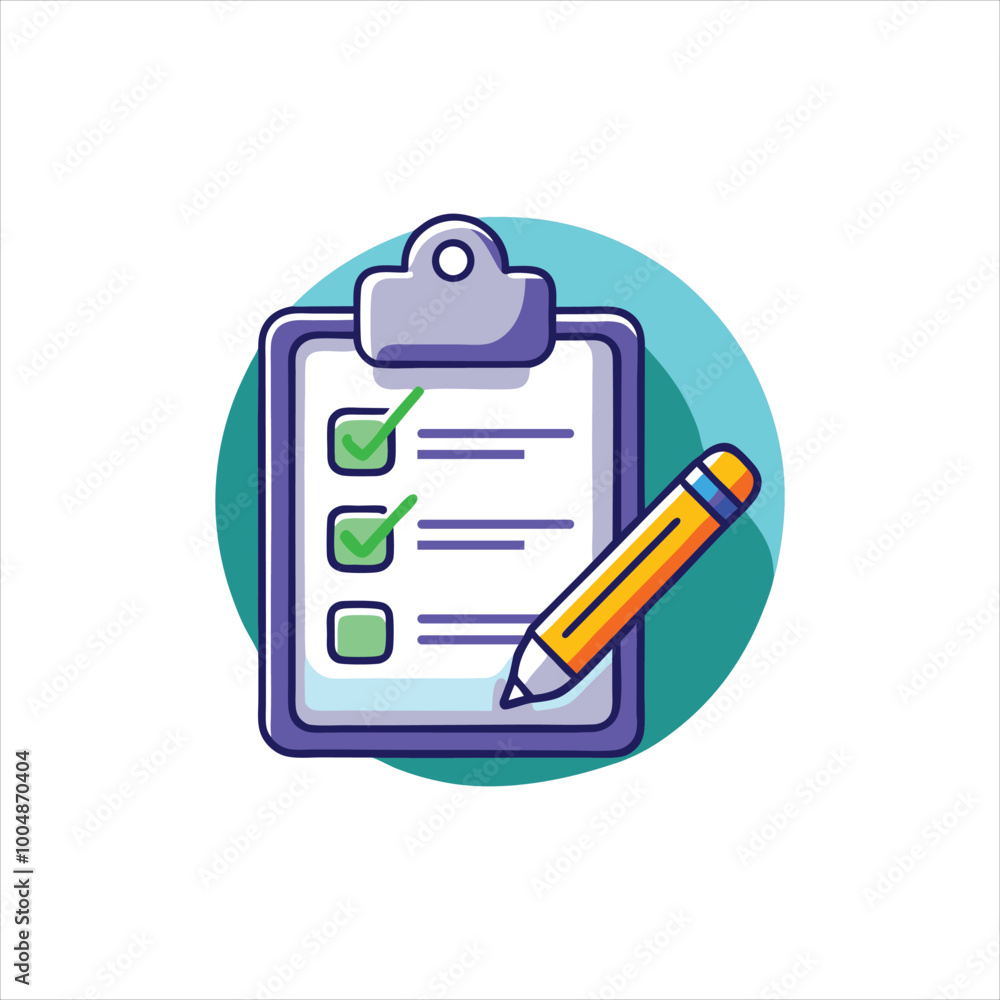 Clip Board, Paper And Pencil Cartoon Icon Illustration Clip Board, Paper And Pencil Cartoon Icon Illustration