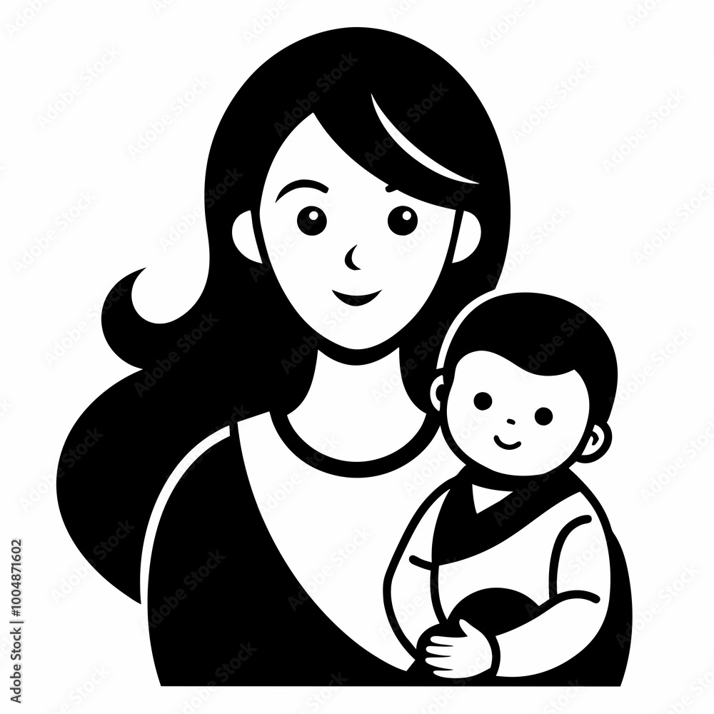 Heartwarming Black and White Portrait of a Mother and Baby on a White Background