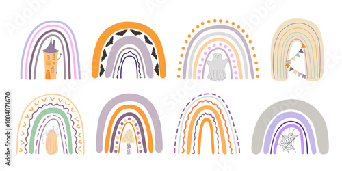 Halloween rainbow abstract shape, simple hand drawn silhouette illustration in trendy pastel colors, minimalist concept perfect for celebration decor, cards, banners, posters, textile, papercraft