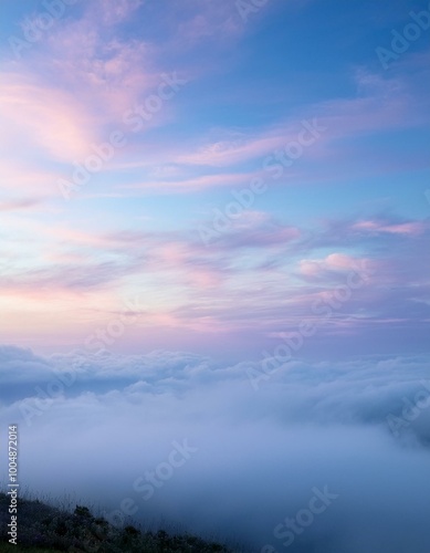 Pink sky above the clouds