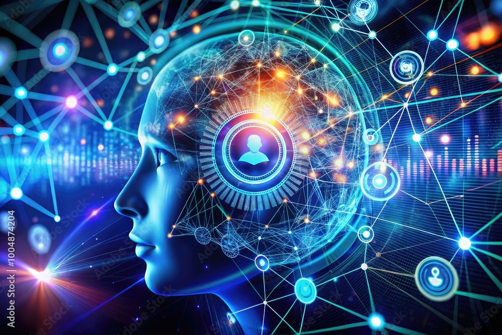 Obraz premium Modern Machine Learning Vector Illustration with Data Analysis, AI Concepts, and Digital Technology Themes