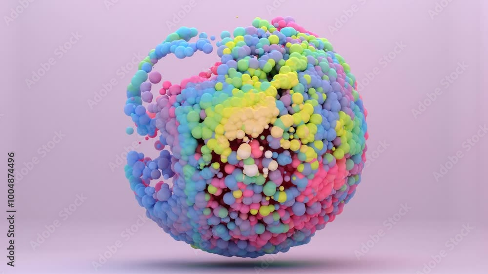 3d render of abstract art video animation with part of a surreal ball or sphere based on small balls molecules particles in motion wavy turbulence process in purple green blue mix color on white back 3d render of abstract art video animation with part of a surreal ball or sphere based on small balls molecules particles in motion wavy turbulence process in purple green blue mix color on white back