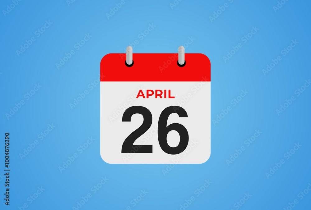 Icon calendar day. 26 April. 26th days of the month, illustration style. Date day of week Sunday, Monday, Tuesday, Wednesday, Thursday, Friday, Saturday. Icon calendar day. 26 April. 26th days of the month, illustration style. Date day of week Sunday, Monday, Tuesday, Wednesday, Thursday, Friday, Saturday.