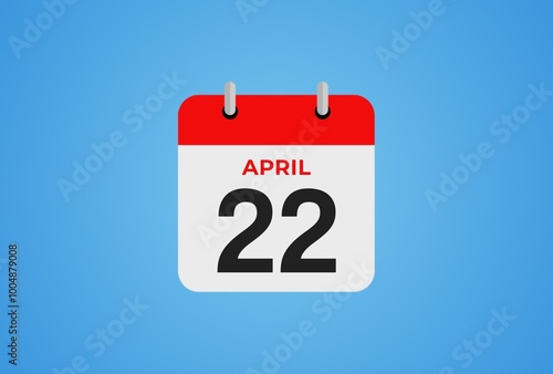 Icon calendar day. 22 April. 22th days of the month, illustration style. Date day of week Sunday, Monday, Tuesday, Wednesday, Thursday, Friday, Saturday. 