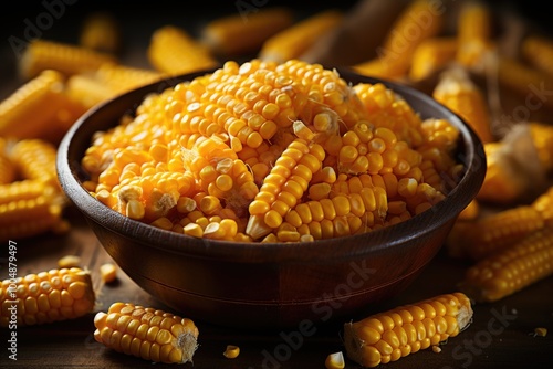 Wallpaper Mural Upper view of fresh organic corn grains in a wooden bowl with fresh grains in a , generative IA Torontodigital.ca