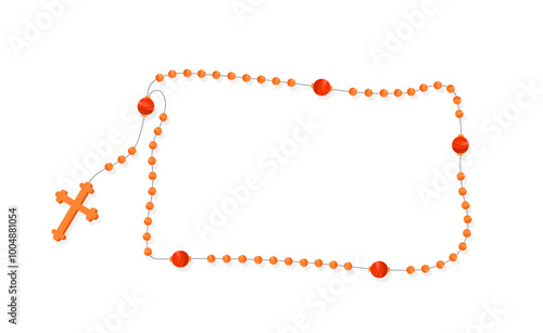 Rosary beads concept. Red catholic beads with cross. Religion and faith, belief, spirituality. Sacred jewelry. Poster or banner. Flat vector illustration isolated on white background