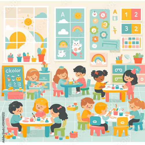 Pre School Flat Vector Illustration Design photo