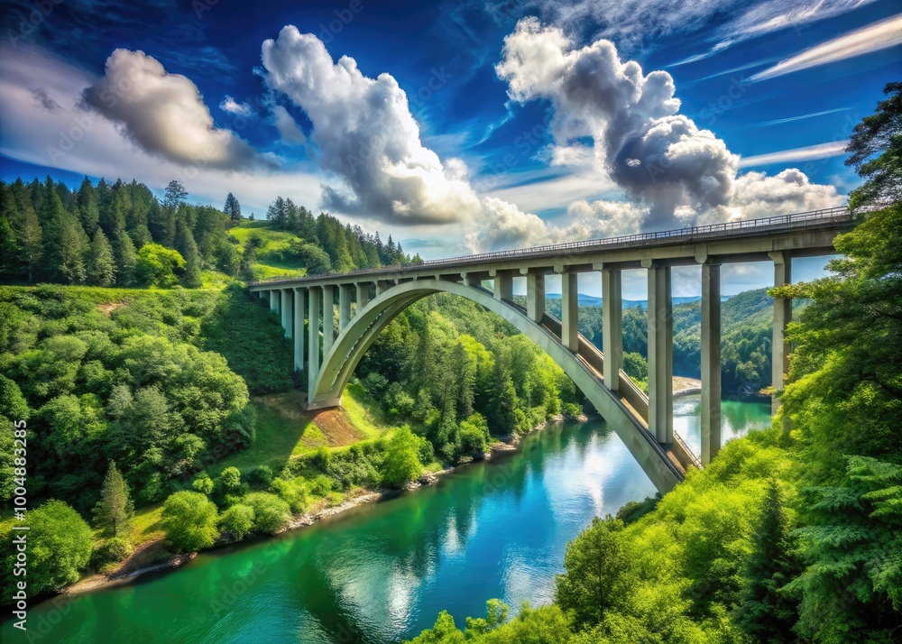 Scenic View of Gno Bridge Surrounded by Nature with Clear Blue Sky and Lush Greenery in Background Scenic View of Gno Bridge Surrounded by Nature with Clear Blue Sky and Lush Greenery in Background