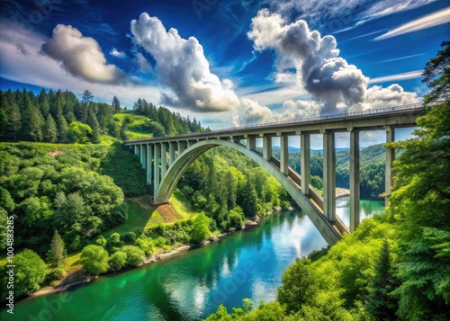 Scenic View of Gno Bridge Surrounded by Nature with Clear Blue Sky and Lush Greenery in Background photo