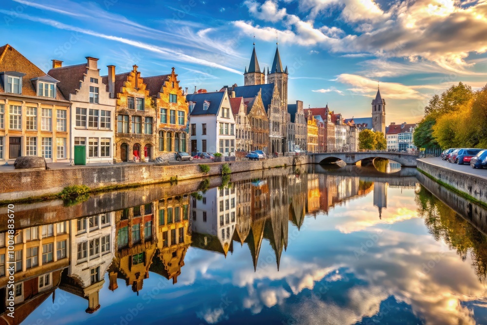 Scenic View of Mechelen's Historic Architecture and Beautiful Canal Reflections Under a Clear Sky Scenic View of Mechelen's Historic Architecture and Beautiful Canal Reflections Under a Clear Sky