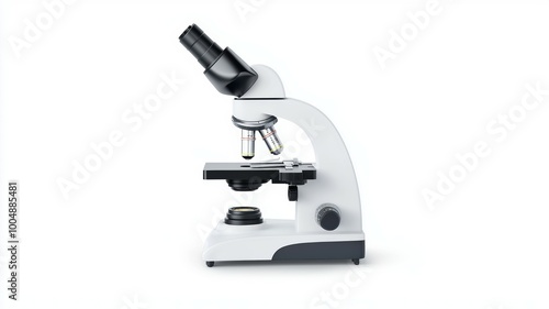 A microscope with a black handle and a white base