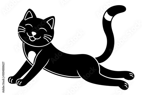  a cat stretching with a happy face