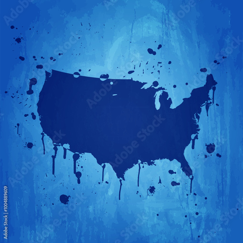 USA map grunge style on blue wall