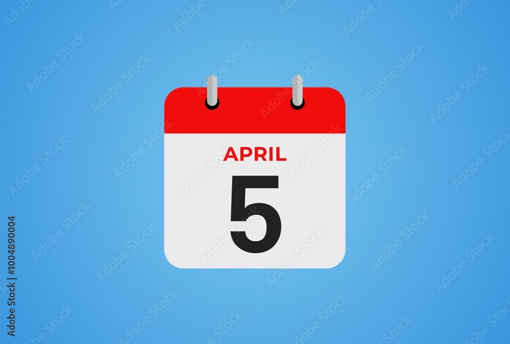 Icon calendar day. 5 April. 5th days of the month, illustration style. Date day of week Sunday, Monday, Tuesday, Wednesday, Thursday, Friday, Saturday. Icon calendar day. 5 April. 5th days of the month, illustration style. Date day of week Sunday, Monday, Tuesday, Wednesday, Thursday, Friday, Saturday.