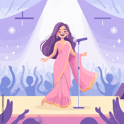 Singing Flat Vector Illustration Design photo