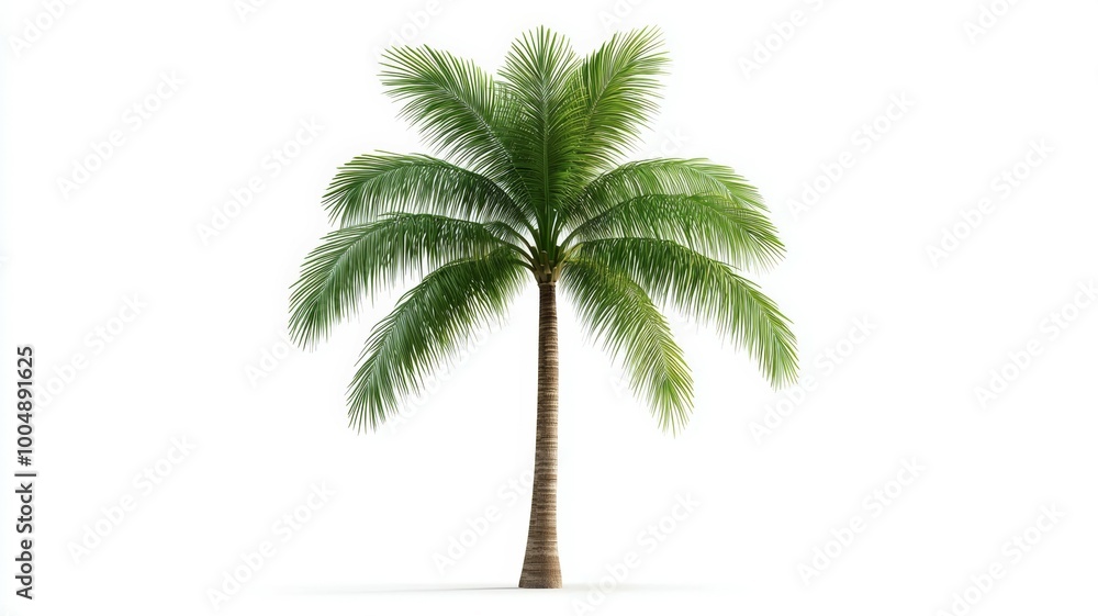 Obraz premium A palm tree is standing tall and green on a white background