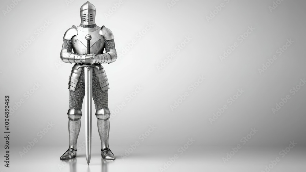 Concept of strength and courage, as the knight is ready to defend himself Concept of strength and courage, as the knight is ready to defend himself