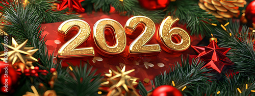 3d text renderer 2026 Background decoration for holiday event, greeting card, Christmas invitation and holiday background. Background concept 2026