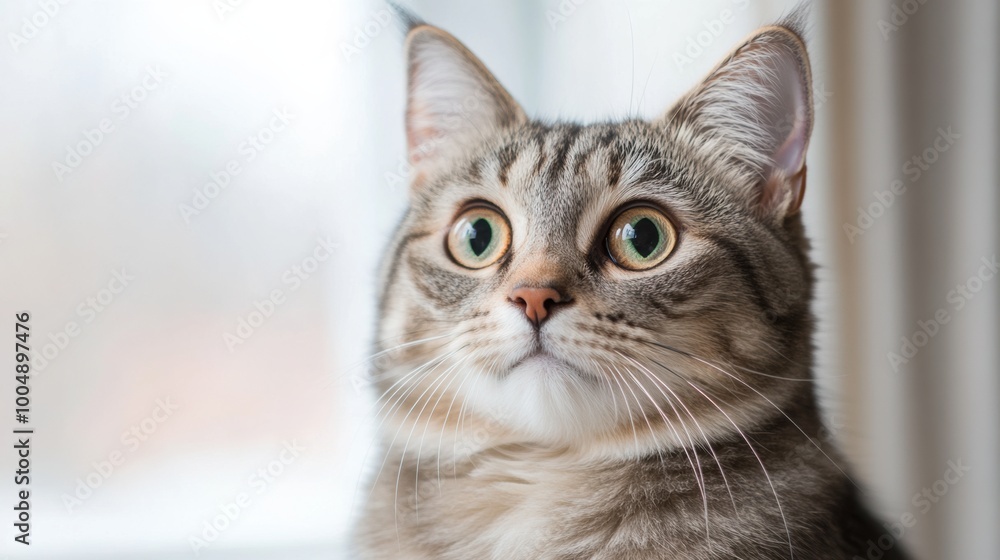 A cat sitting in front of a window staring up at something, AI