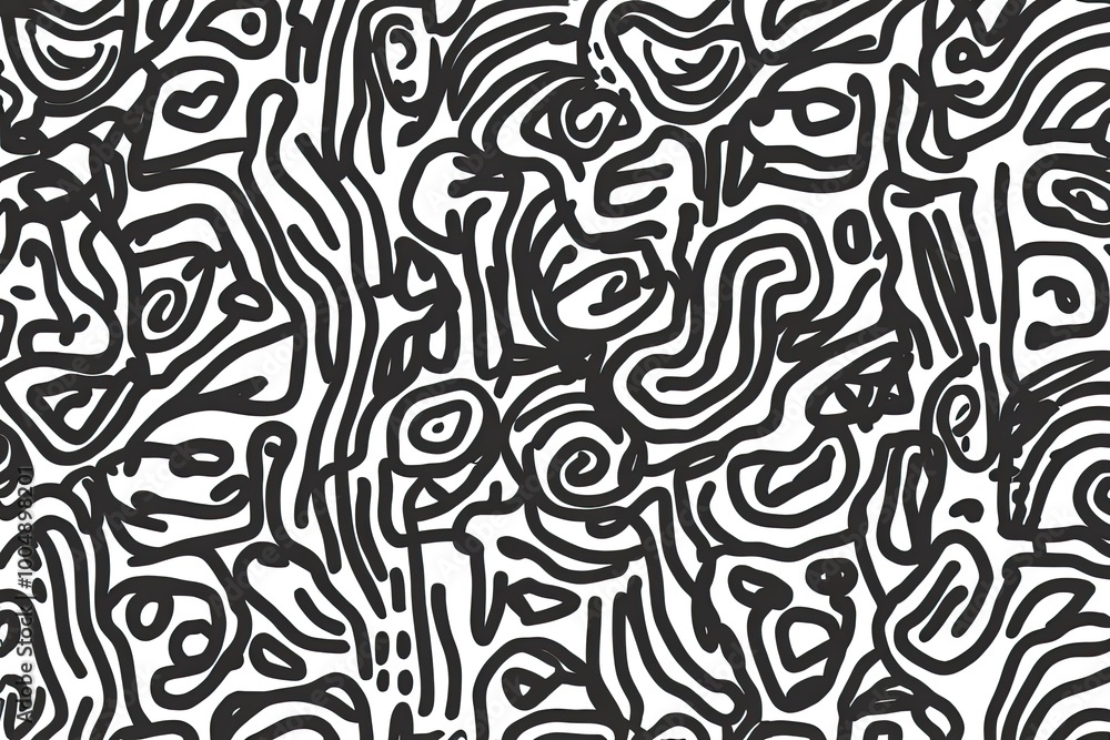 Cheerful Black and White Scribble Seamless Illustration: Fun 80s and 90s Inspired Minimalist Art for Trendy Backgrounds Cheerful Black and White Scribble Seamless Illustration: Fun 80s and 90s Inspired Minimalist Art for Trendy Backgrounds