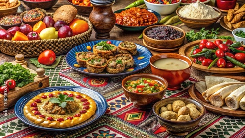 Traditional Azerbaijani Feast Celebrating Gurban Bayram with Cultural Dishes and Decorative Elements