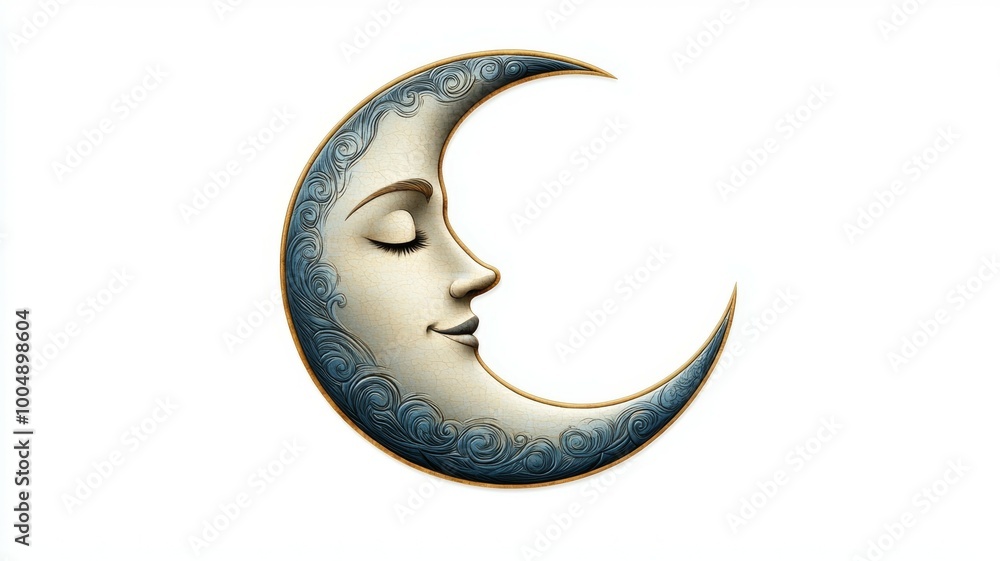 Fototapeta premium A blue and white moon with a smiling face