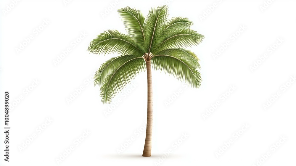 Obraz premium A palm tree is standing tall and green on a white background