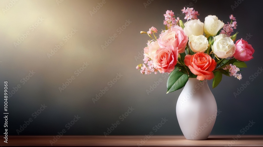 A vase of flowers sits on a wooden table A vase of flowers sits on a wooden table