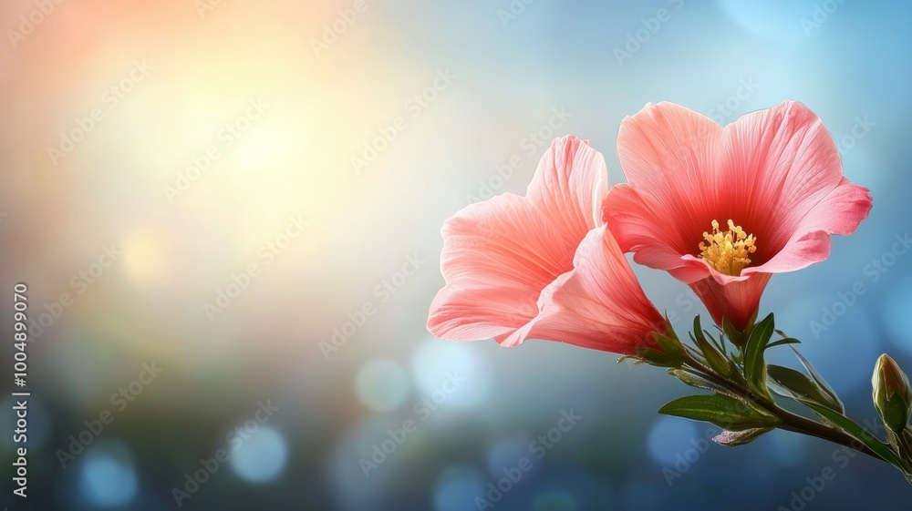 Obraz premium A pink flower with a green stem is the main focus of the image