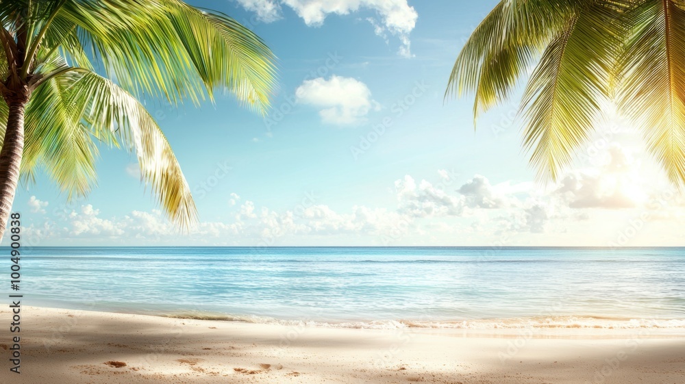 A beautiful beach with palm trees and a clear blue ocean A beautiful beach with palm trees and a clear blue ocean