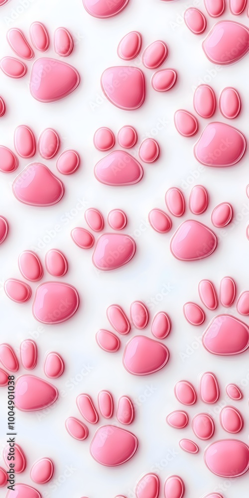 A repeating pattern of pink paw prints on a white background. A fun and playful design. A repeating pattern of pink paw prints on a white background. A fun and playful design.