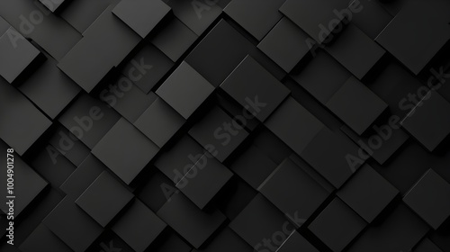 Monochrome squares in varying sizes, high-contrast abstract background, sharp geometric precision, minimalism with depth and shadows