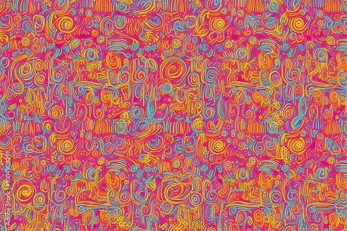 Playful Bright Doodle Infinite Pattern: Fun and Luminous Backdrop Design for Preschoolers