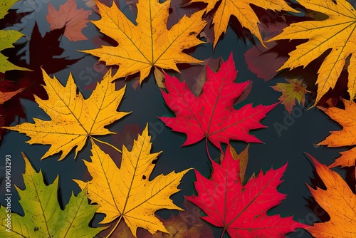 Maple Leaves in Vibrant Autumn Colors on Clear Background