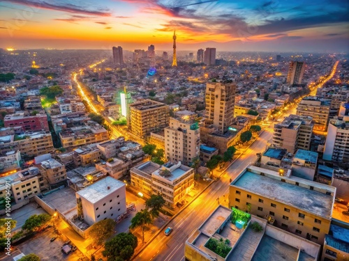 Wallpaper Mural Vibrant Cityscape of Karachi, Pakistan Showcasing Urban Life and Architectural Diversity at Dusk Torontodigital.ca