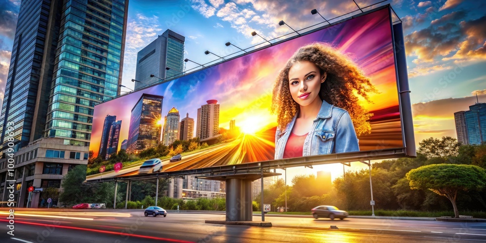Vibrant Urban Advertising Display Featuring Classic Billboard Design in a Bustling City Environment Vibrant Urban Advertising Display Featuring Classic Billboard Design in a Bustling City Environment
