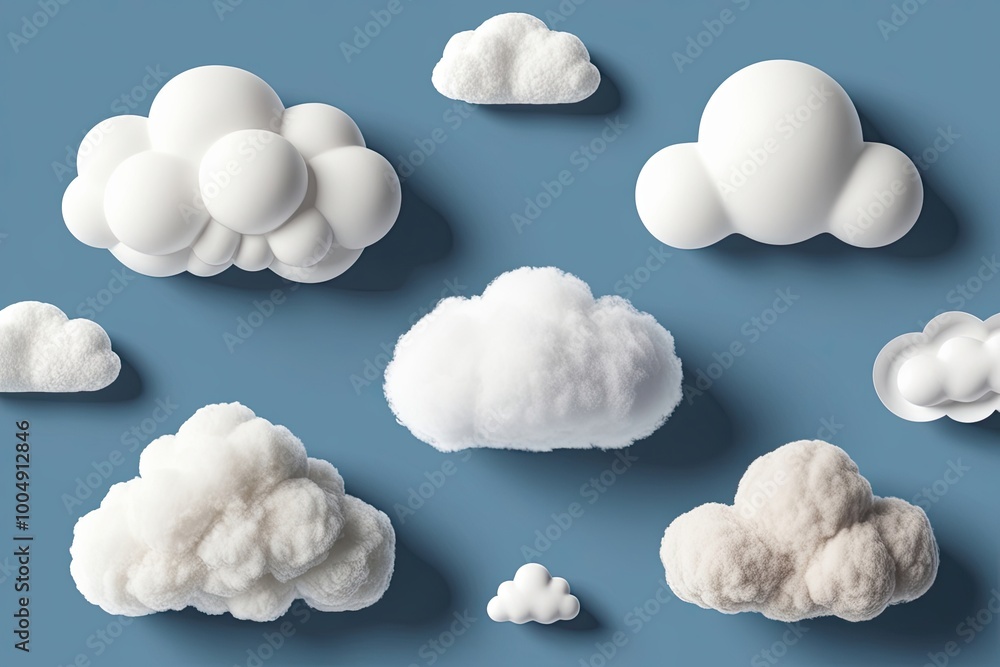 Fototapeta premium Soft Fluffy Realistic Puffy Clouds Designs with Cut-Out Backgrounds and 3D Graphics