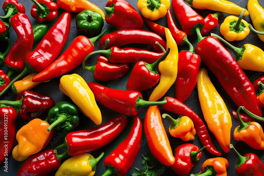 Colorful Selection of Fresh Red and Yellow Chili Peppers for Flavorful Cooking and Aromatic Dishes Colorful Selection of Fresh Red and Yellow Chili Peppers for Flavorful Cooking and Aromatic Dishes