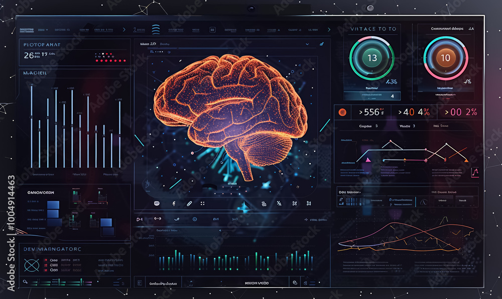 brain scanning hologram on digital screen interface, neural network and neurology science concept, human body research brain scanning hologram on digital screen interface, neural network and neurology science concept, human body research