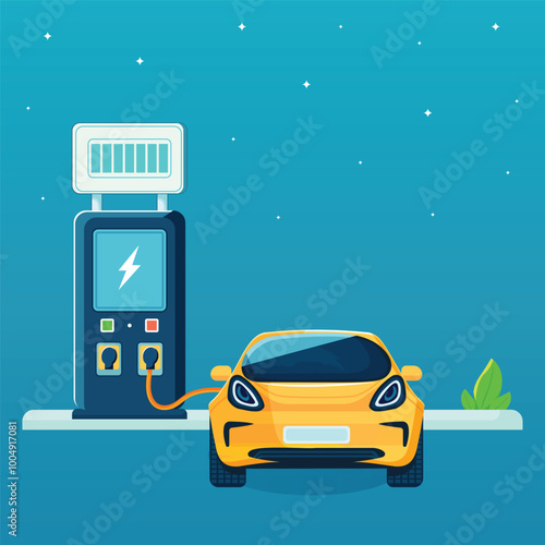 electric car charging station flat vector illustration