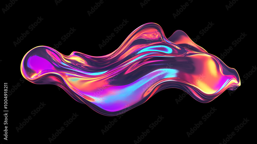 Bold holographic liquid blob shape isolated. iridescent wavy melted substance on black background. 3D Holographic. Illustration Bold holographic liquid blob shape isolated. iridescent wavy melted substance on black background. 3D Holographic. Illustration