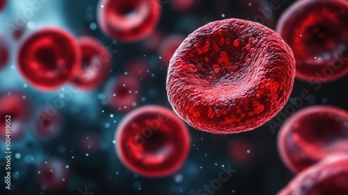 Close-up illustration of red blood cells in the bloodstream
