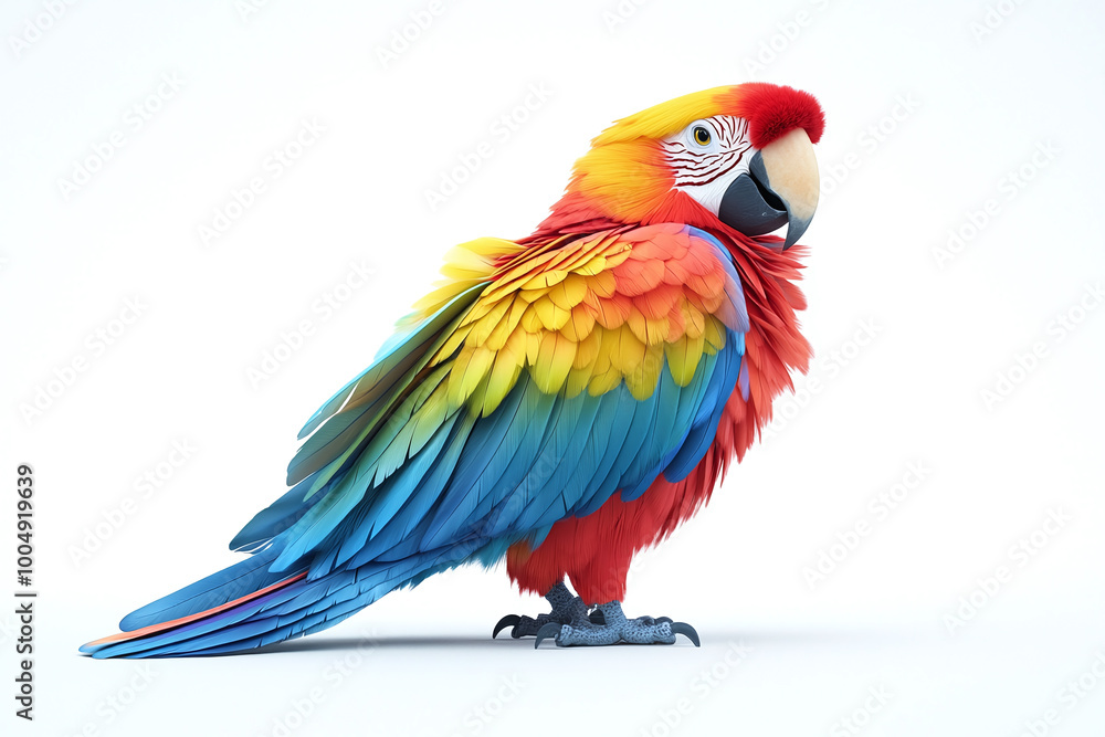 Cute Colorful Macaw: A macaw perched with its vibrant feathers against a white background Cute Colorful Macaw: A macaw perched with its vibrant feathers against a white background