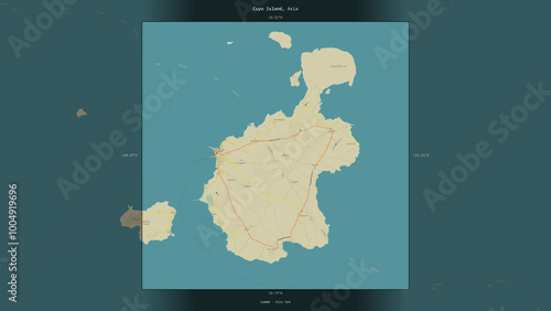 Cuyo Island, Philippines, highlighted and labelled. Topo Humanitarian photo