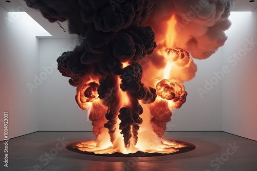 Cataclysmic Explosion Art and Plume Formation Display on Minimalist Background photo