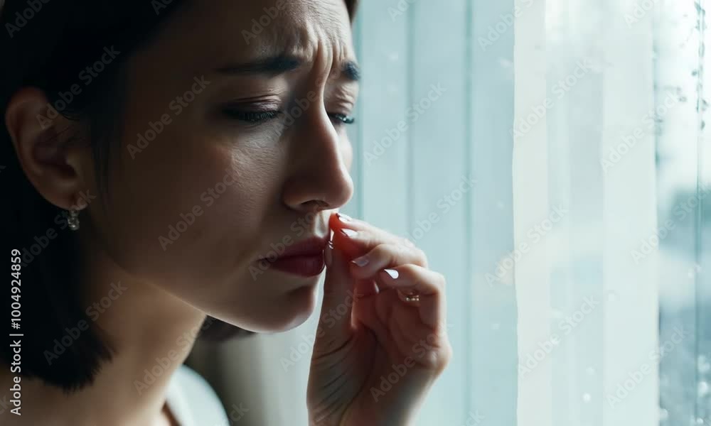 Sad Woman Windowsill Close-Up Beautiful Home Sad Woman Windowsill Close-Up Beautiful Home