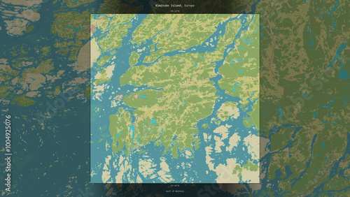 Kimitoon Island, Finland, highlighted and labelled. Topo Humanitarian photo