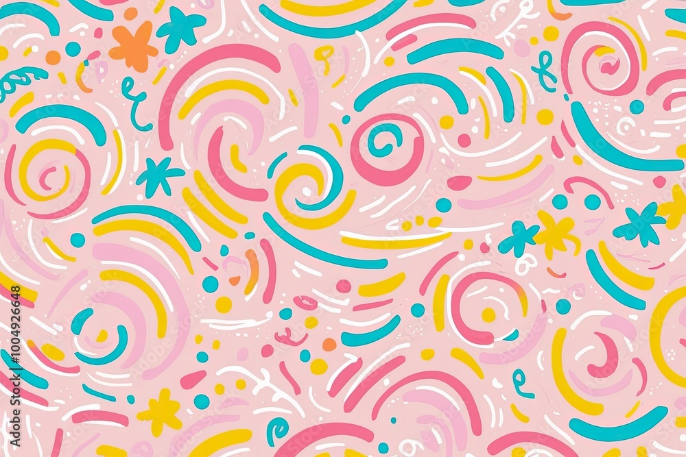 Pastel Swirl Doodle Pattern for Fun Celebrations and Colorful Event Backdrops Pastel Swirl Doodle Pattern for Fun Celebrations and Colorful Event Backdrops