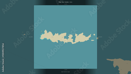 Fotografie Mios Num Island, Indonesia, highlighted and labelled